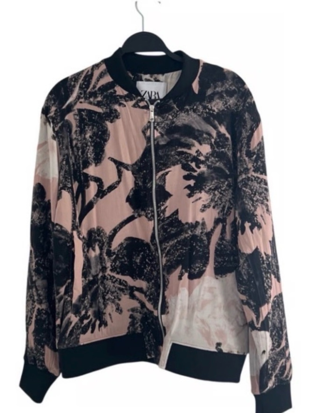ZARA Blush Pink & Black Floral Bomber Jacket